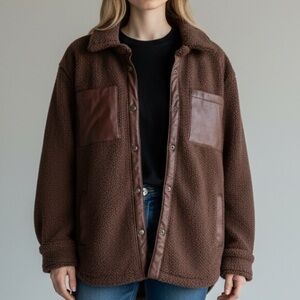 Abercrombie & Fitch Brown Sherpa Jacket with Faux Leather Accents